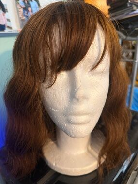 Brown Wavy Women's Wig with Bangs - Unbranded